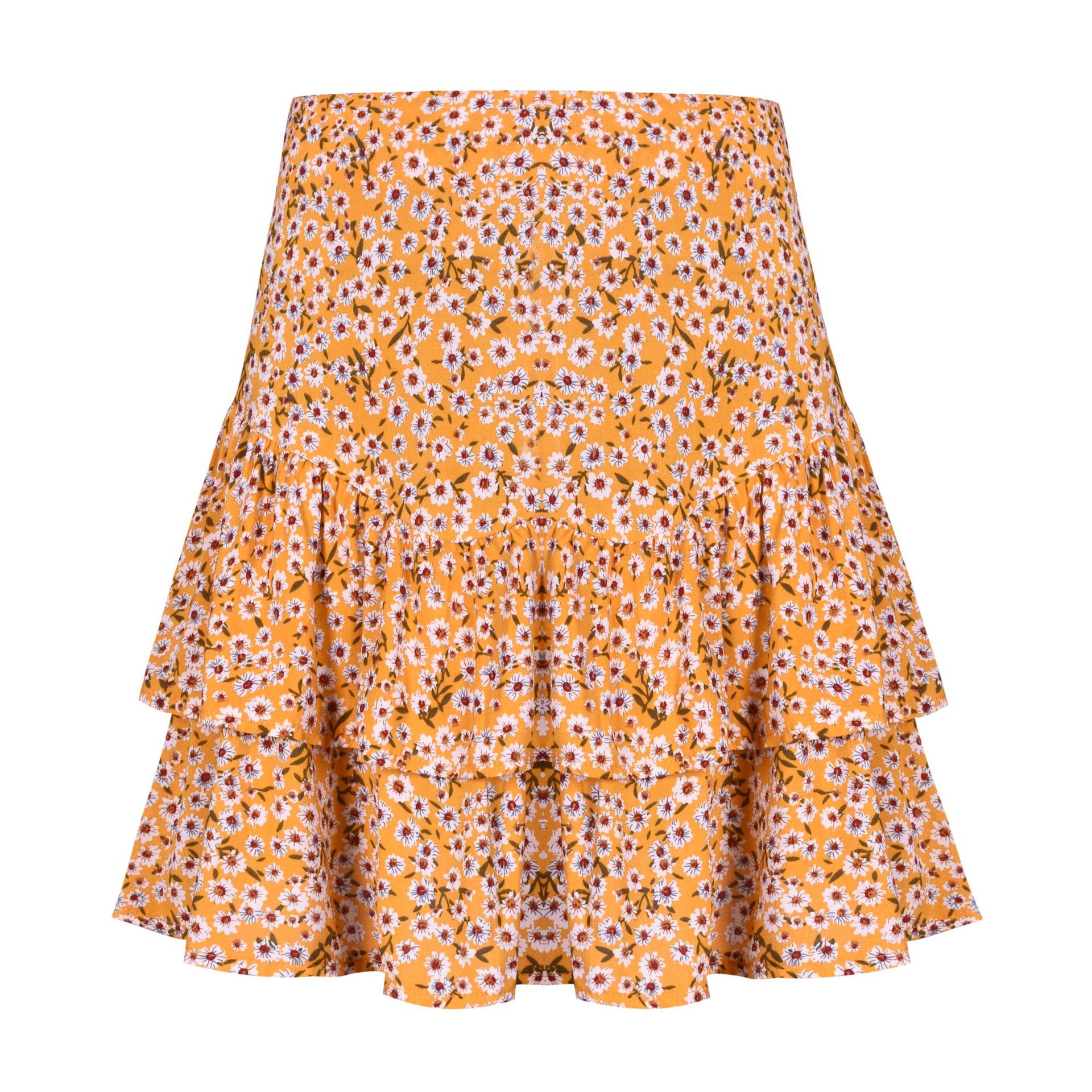 High Waisted Floral Print A Line Skirt Ruffle Hem Vacation Style Womens Fashion Wholesale Available
