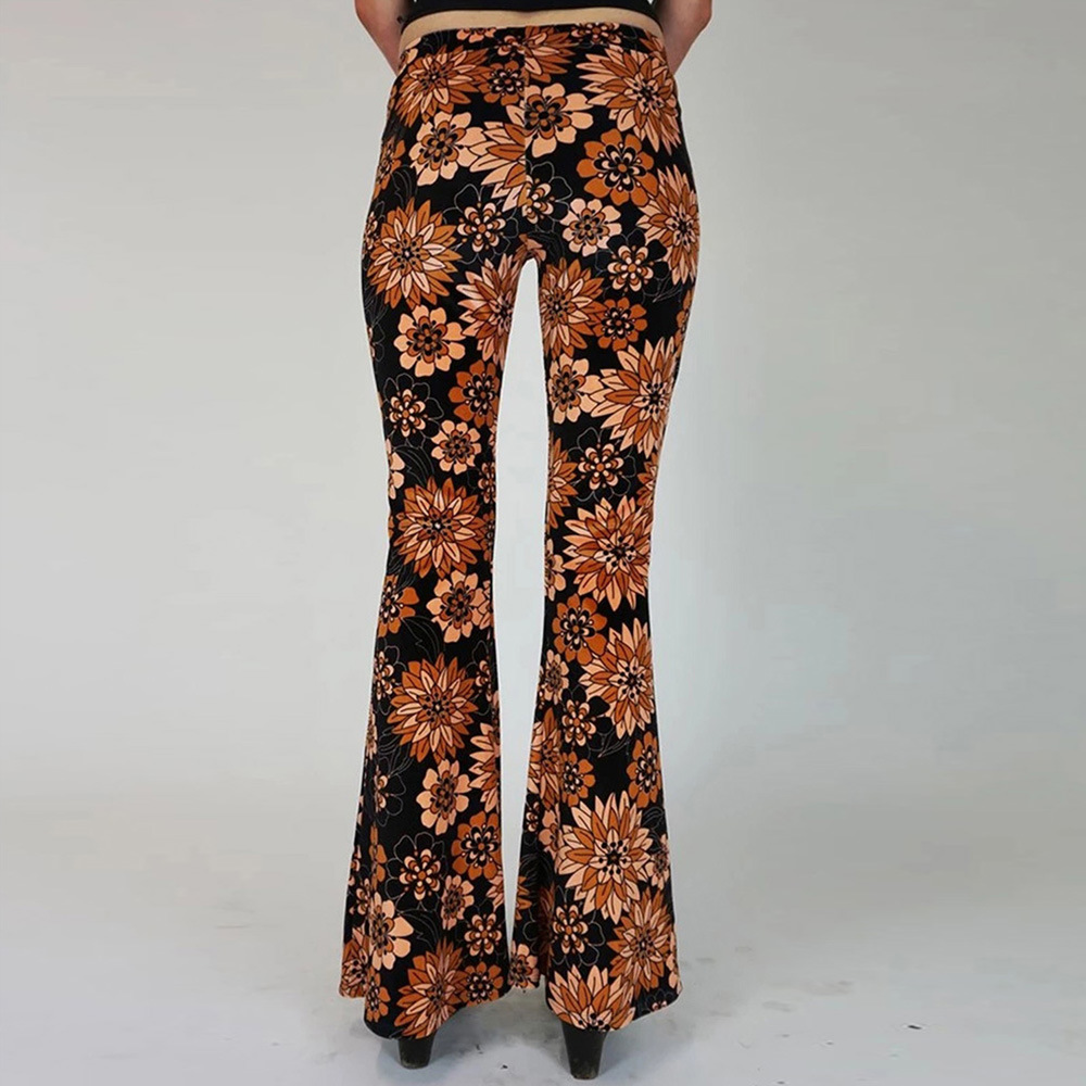 High Waisted Wide Leg Pants Retro Floral Print Flattering Fit Casual Style Perfect for Spring and Summer Wholesale