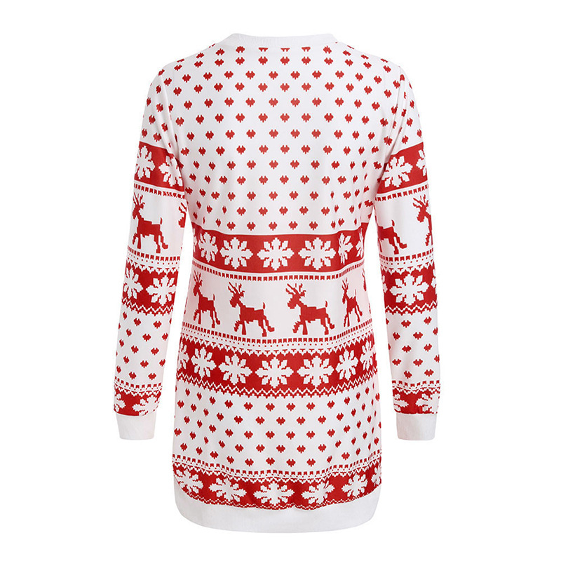 Womens Knit Dress O Neck Long Sleeve Christmas Print Casual Loose Fit for Autumn and Winter Wholesale Available