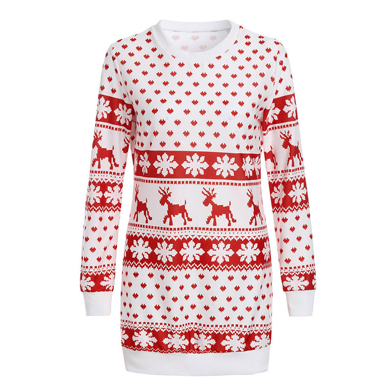 Womens Knit Dress O Neck Long Sleeve Christmas Print Casual Loose Fit for Autumn and Winter Wholesale Available