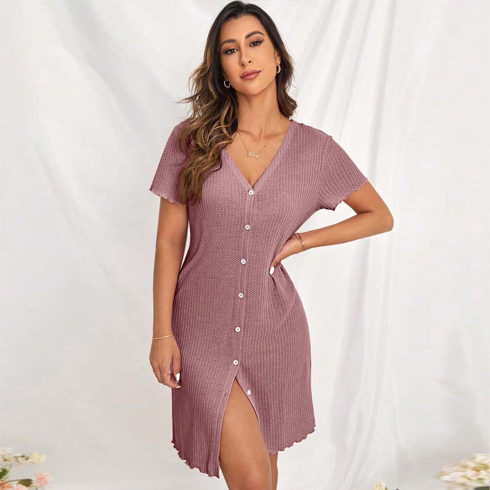 Women's Summer Casual Loose Fit V-Neck Short-Sleeve Dress