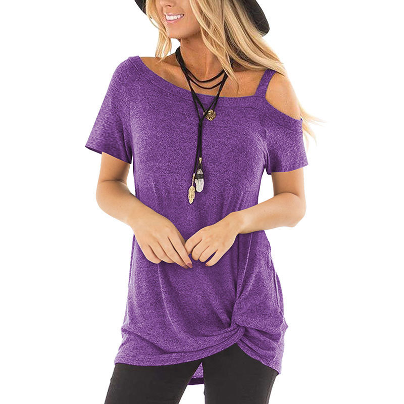 Twist Knot T Shirt Short Sleeve Off Shoulder Casual Style Perfect for Spring Summer Wholesale Available