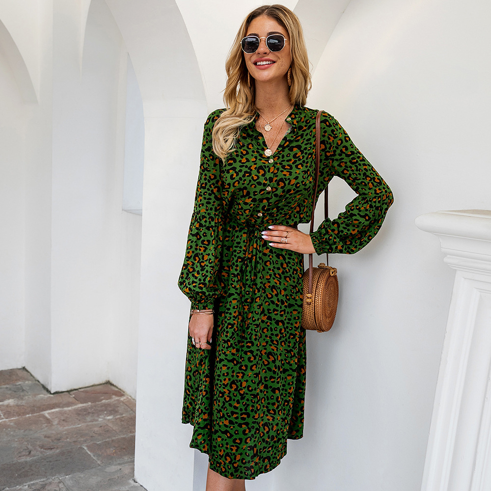 Leopard Print Long Sleeve Midi Dress Spring Summer Collection Casual Wear for Women Ready to Ship