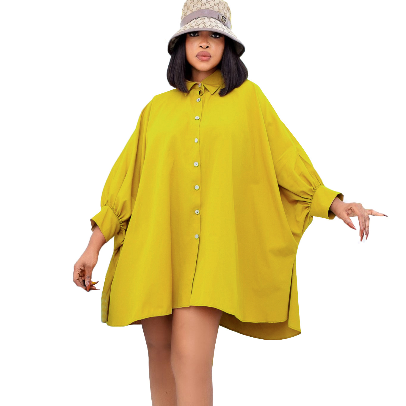 European Market Plus Size Shirt Dress — Loose Fit, Elegant Collar, Solid Color, Versatile Style — Casual or Formal Occasions —