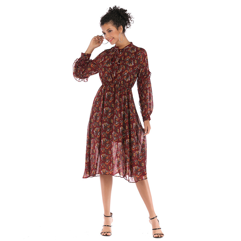 Floral Chiffon Dress Loose Fit Casual Style Elegant Design Perfect for Summer Events Wholesale Available