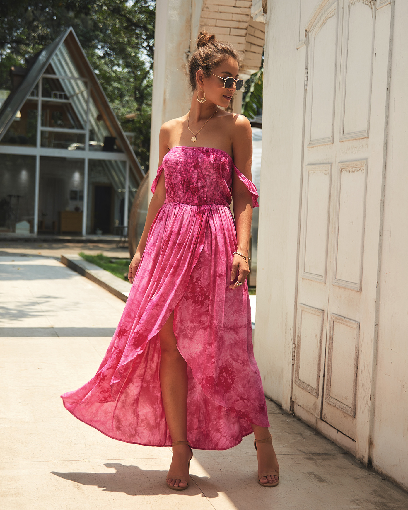 Womens Summer Dress Off Shoulder Floral Print Mid Length Casual Wear for Parties or Outings OEM Available