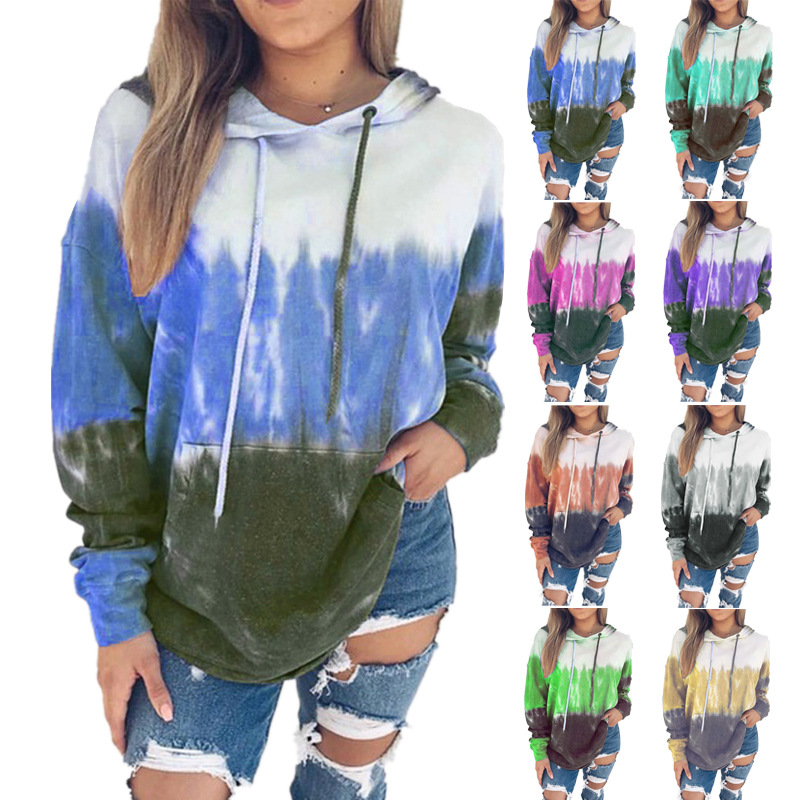 Rainbow Gradient Printed Hooded Sweatshirt Long Sleeve Fleece Lined Casual Style Perfect for Fall Winter Wholesale
