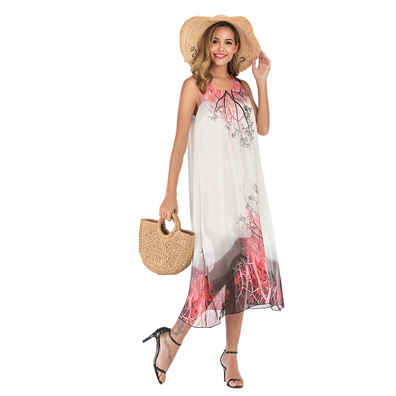 Chiffon Floral Dress Sleeveless Casual Elegant Design Spring Summer Womens Fashion Wholesale Available