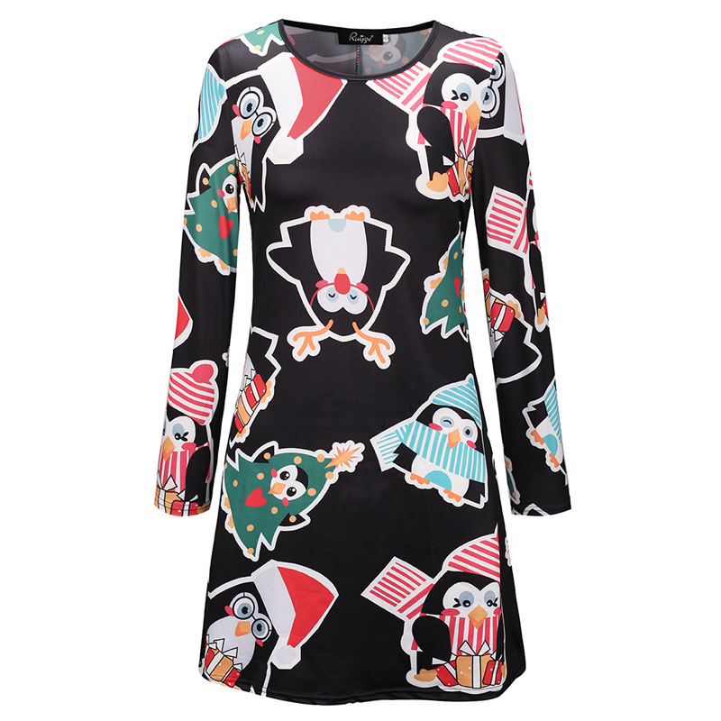 Long Sleeve Printed Dress Casual Style Autumn Winter Christmas Occasion Wholesale Available ready to ship