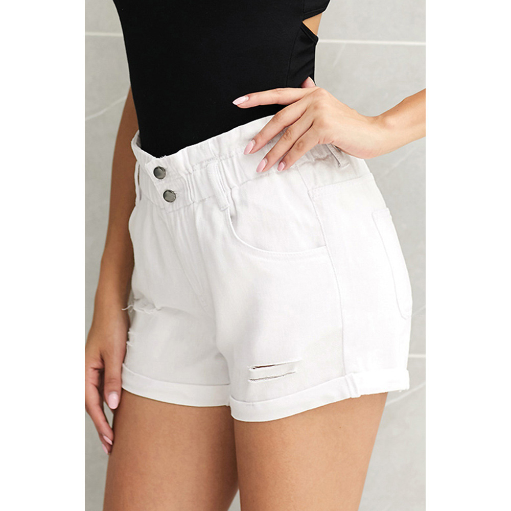 High Waisted Denim Shorts for Women Elastic Waist Rolled Hem Loose Fit Plus Size Summer Casual Wear Wholesale
