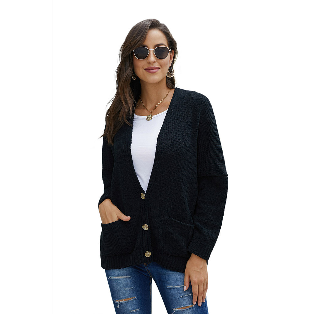 Womens Casual Knit Cardigan Solid Color V Neck Button Closure Loose Fit Autumn Winter Fashion Wholesale Available