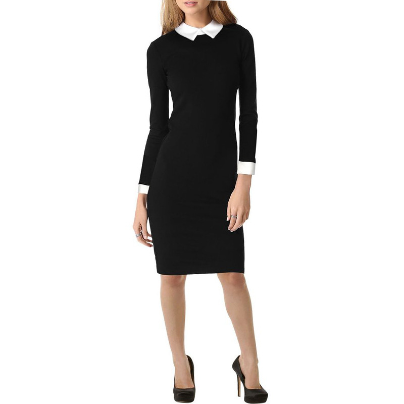 Long Sleeve Pencil Dress Elegant Collar Form Fitting Autumn Winter Style Perfect for Business or Evening Events