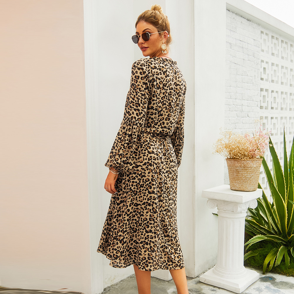 Leopard Print Long Sleeve Midi Dress Spring Summer Collection Casual Wear for Women Ready to Ship