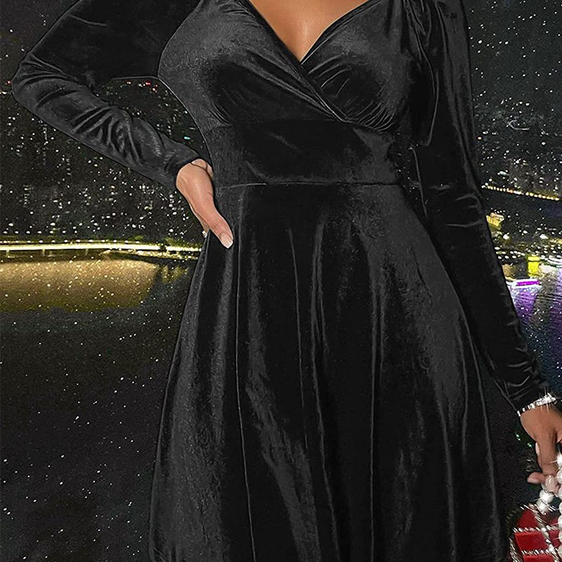 Women's Slim Fit V-Neck Long-Sleeve Dress