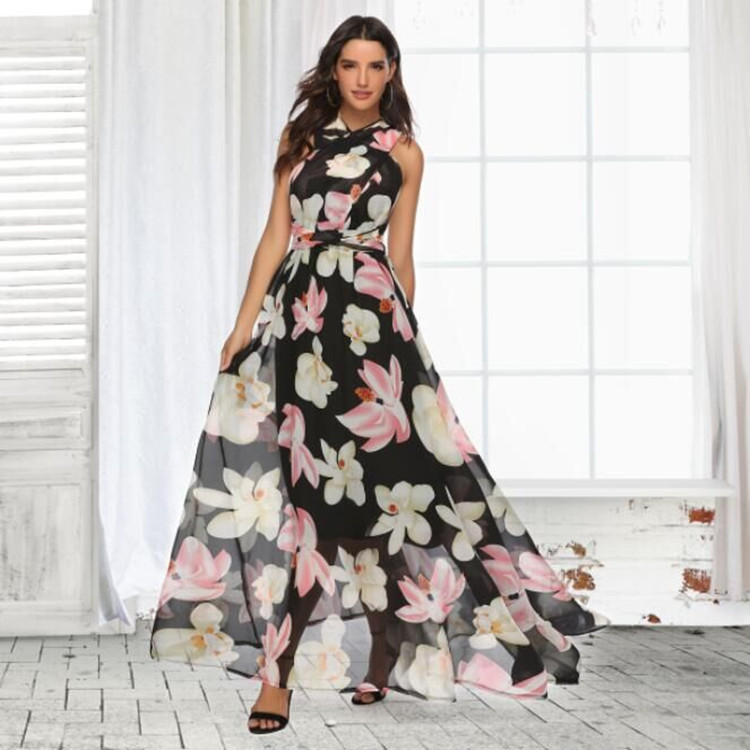 Floral Chiffon Dress Versatile Style Elegant Design Comfortable Fit Perfect for Parties or Casual Outings OEM