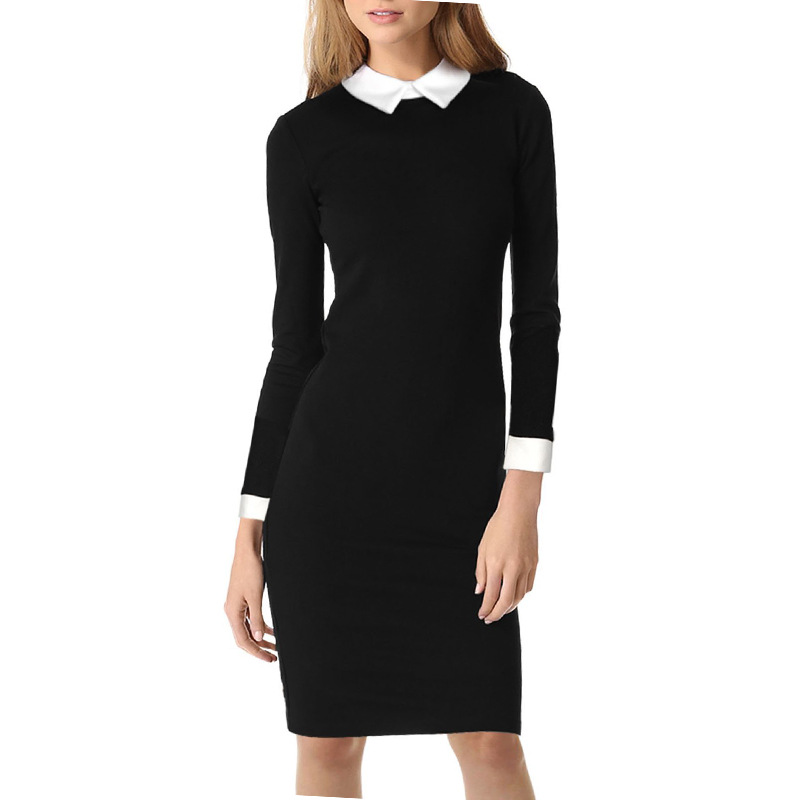 Long Sleeve Pencil Dress Elegant Collar Form Fitting Autumn Winter Style Perfect for Business or Evening Events