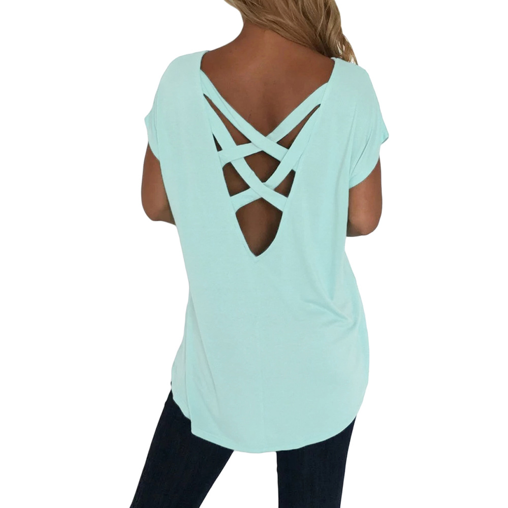 Womens Solid Color T Shirt European Style Round Neck Short Sleeve Regular Fit Casual Wear for Summer Wholesale