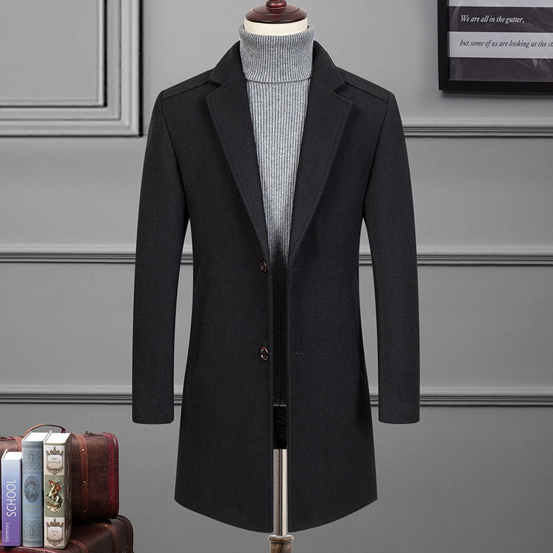 Mens Wool Blend Overcoat Single Breasted Suit Lapel Thickened Warm Fabric Autumn Winter Fashion Wholesale