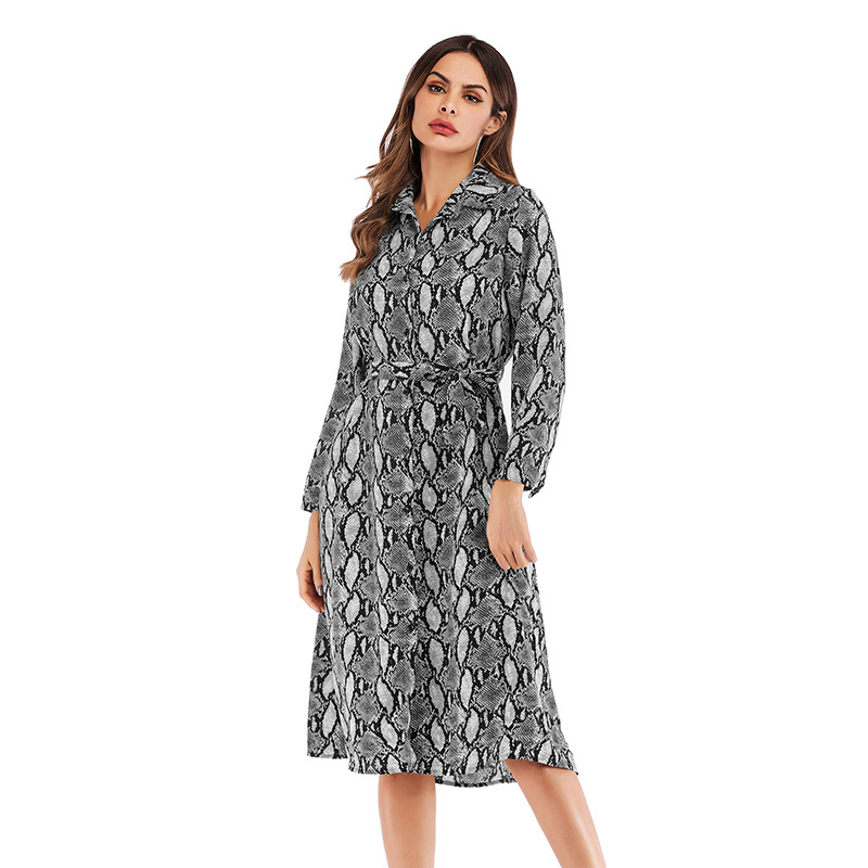 Chiffon Leopard Print Dress Long Sleeve Button Down Collar Fashionable Design Autumn Winter Collection Wholesale