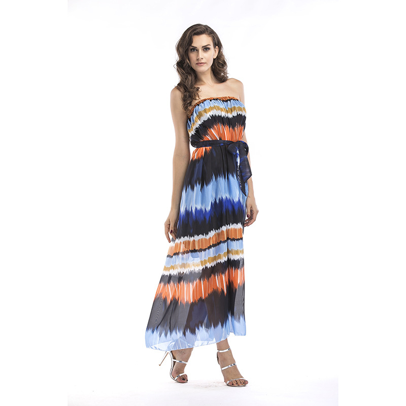 Chiffon Wrap Dress Floral Print High Waist Elegant Style Perfect for Summer Events Wholesale Available