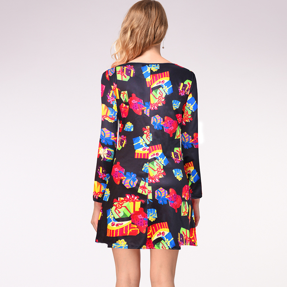 Long Sleeve Printed Dress Casual Style Autumn Winter Christmas Occasion Wholesale Available ready to ship