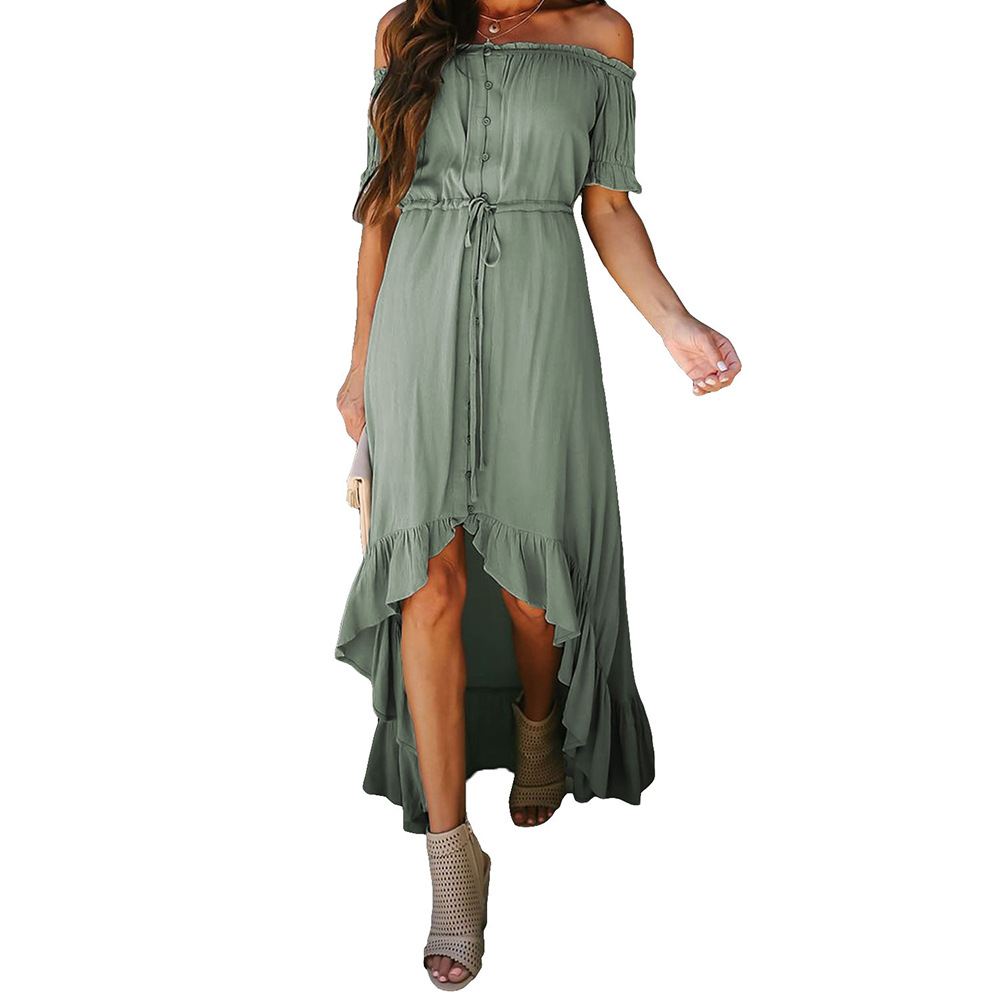 Womens Midi Dress Solid Color Sexy Open Back Ruffle Hem Casual or Evening Wear Wholesale Available