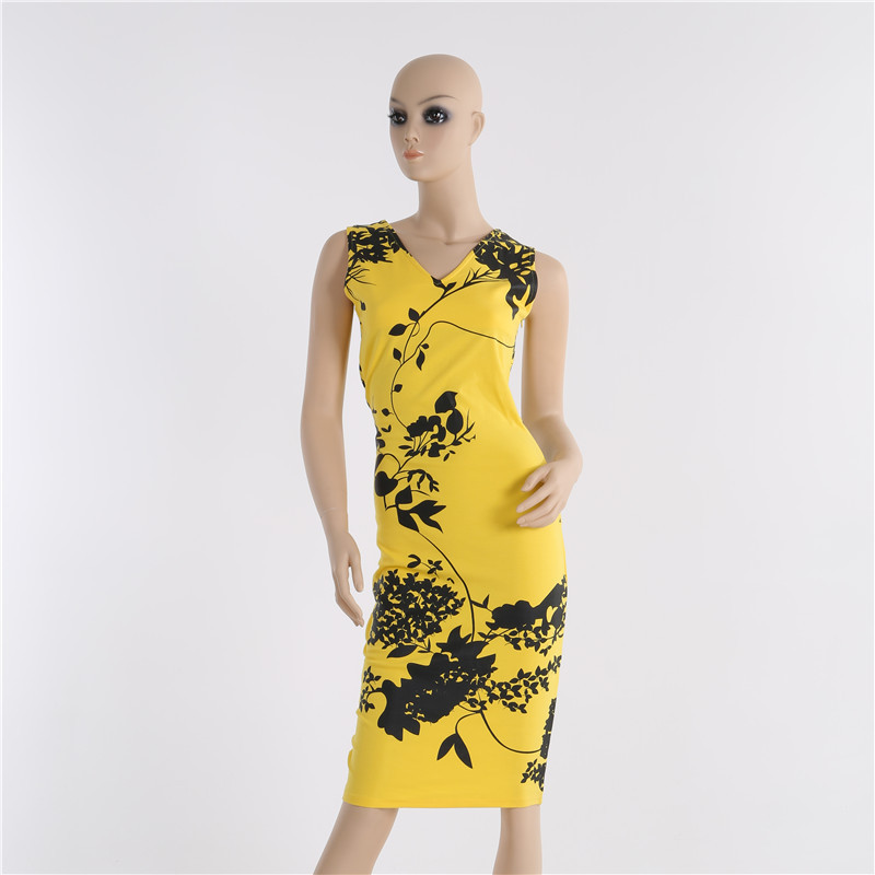 Fashion Womens Sleeveless Dress V Neck Floral Print Blended Fabric Casual Summer Wear Wholesale Available