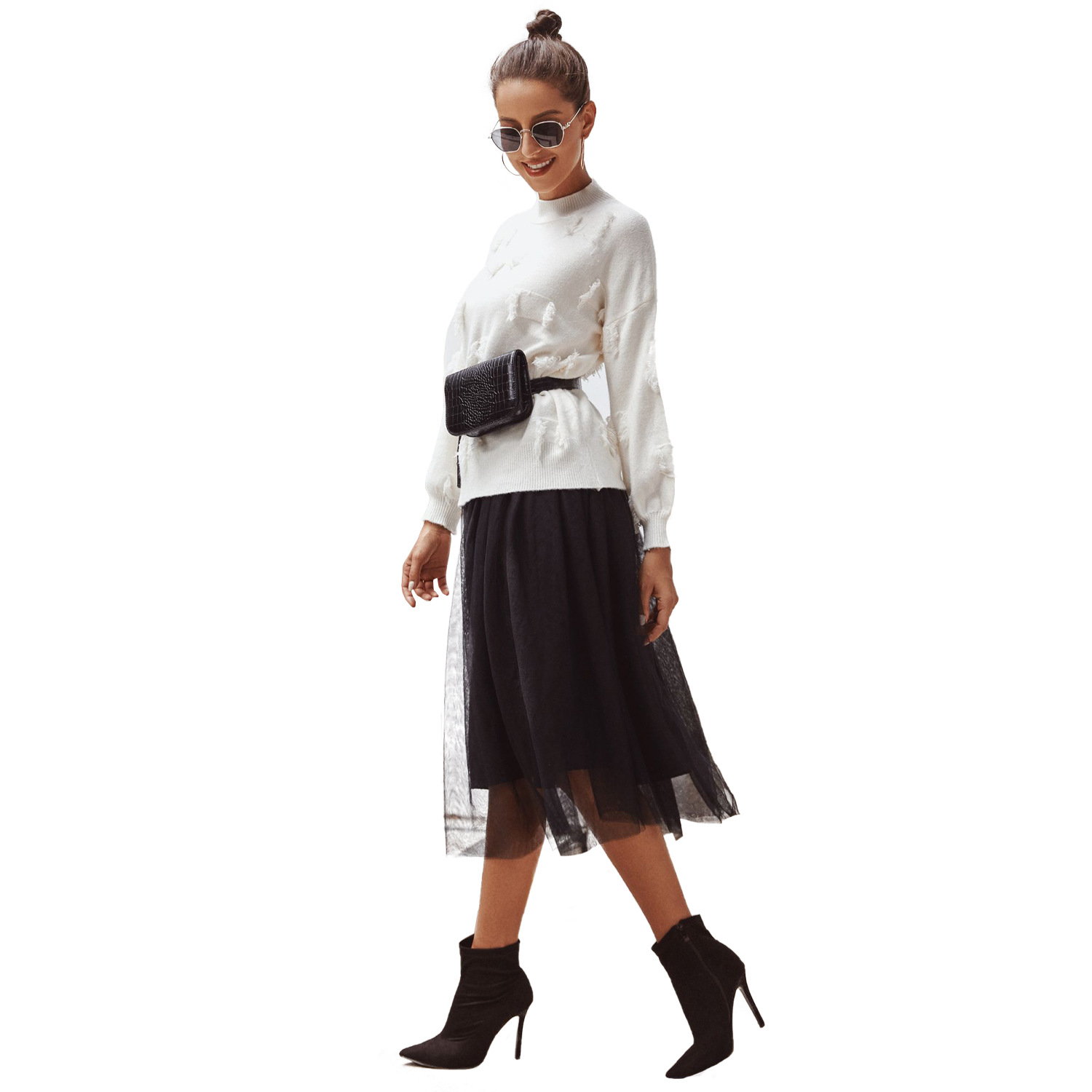 Womens Knit Sweater Slim Fit Lantern Sleeves Frayed Hem Winter Fashion for Casual Wear Wholesale Available