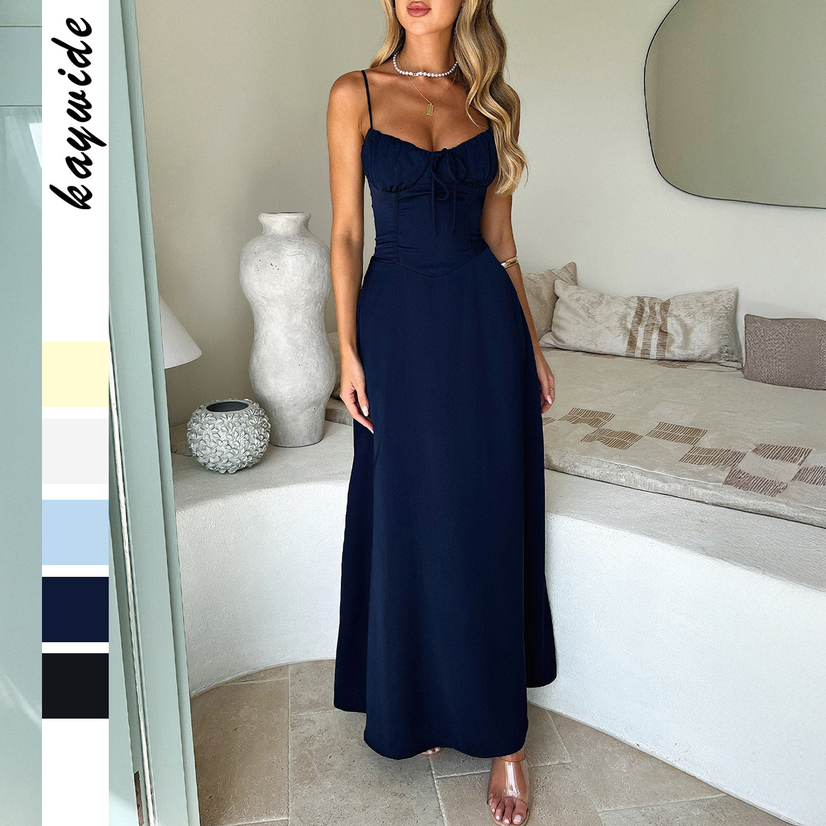 European and American Market Elegant A Line Maxi Dress — Chic Spaghetti Straps, Comfortable Fabric, Versatile Style — Summer W