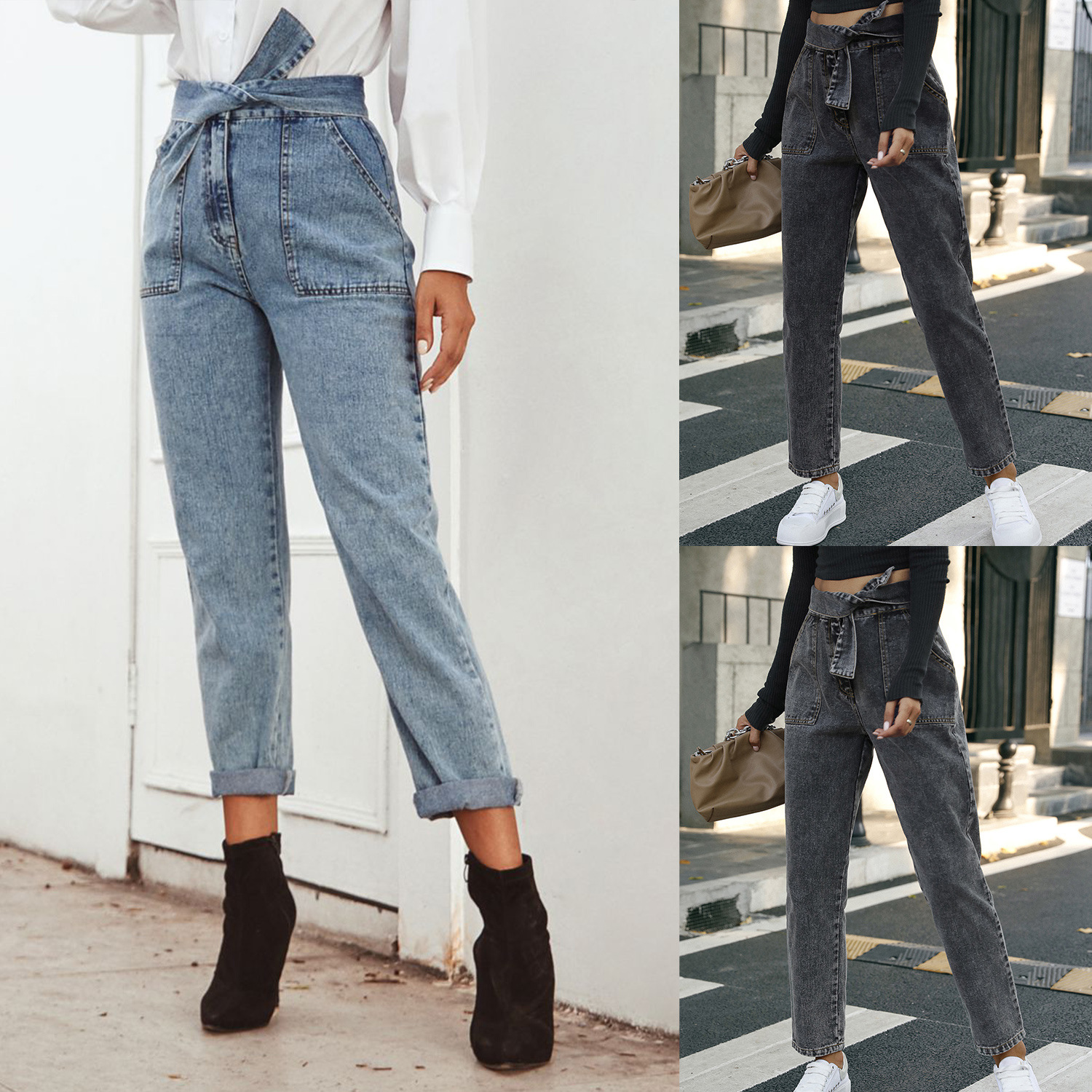 High Waisted Slim Fit Denim Pants Womens Casual Style Perfect for Spring and Summer Ready to Ship