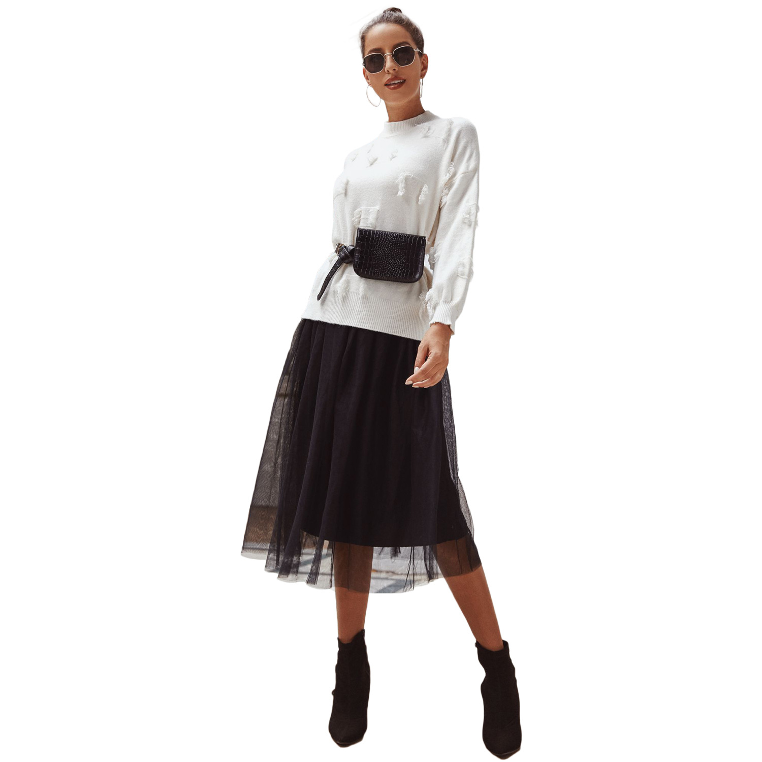 Womens Knit Sweater Slim Fit Lantern Sleeves Frayed Hem Winter Fashion for Casual Wear Wholesale Available