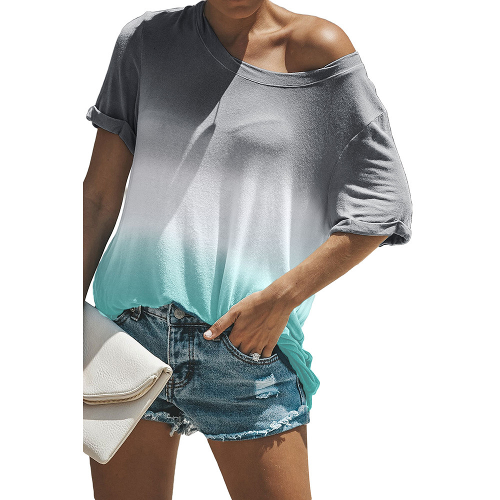 Gradient Color Womens T Shirt Short Sleeve Loose Fit Regular Style Casual Wear for Everyday Use Wholesale Available