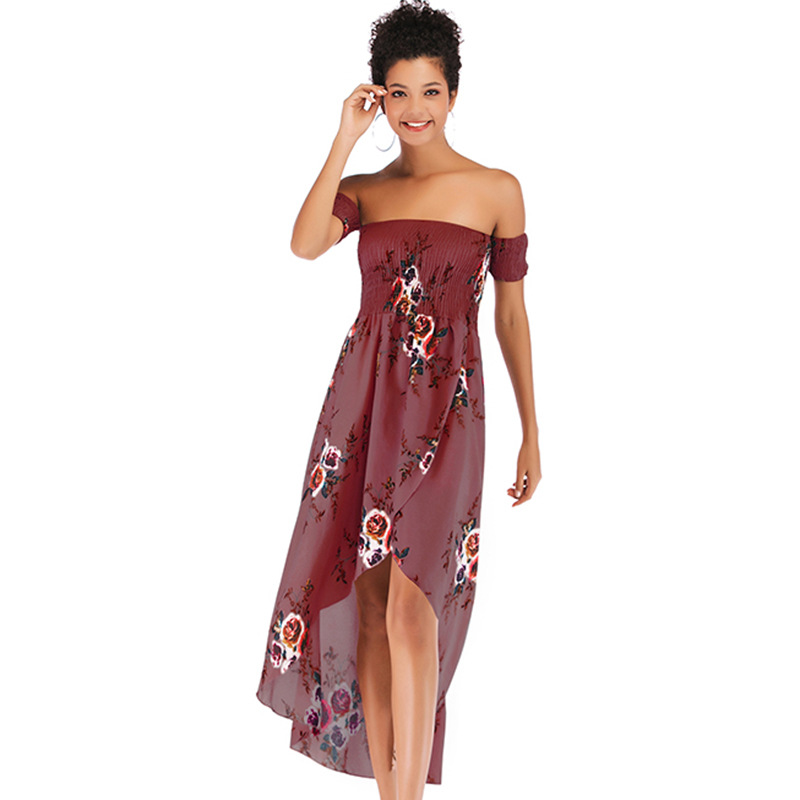 Womens Floral Chiffon Dress Sexy Off Shoulder Design Spring Style Lightweight Fabric Wholesale Available