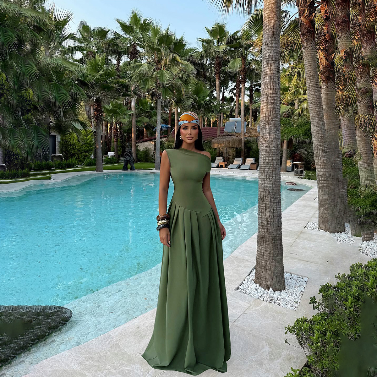 European and American Evening Dress — Elegant Off Shoulder Long Gown, Chic Design, Summer Fashion — Wholesale Supply Available