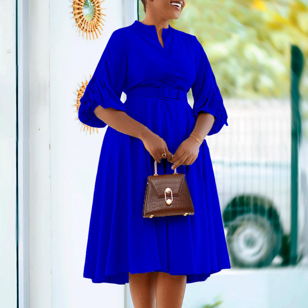 Plus Size Women's Fashion A Line Dress with Pleats, Stylish Fall and Winter Collection, Trendy African Dress for Export