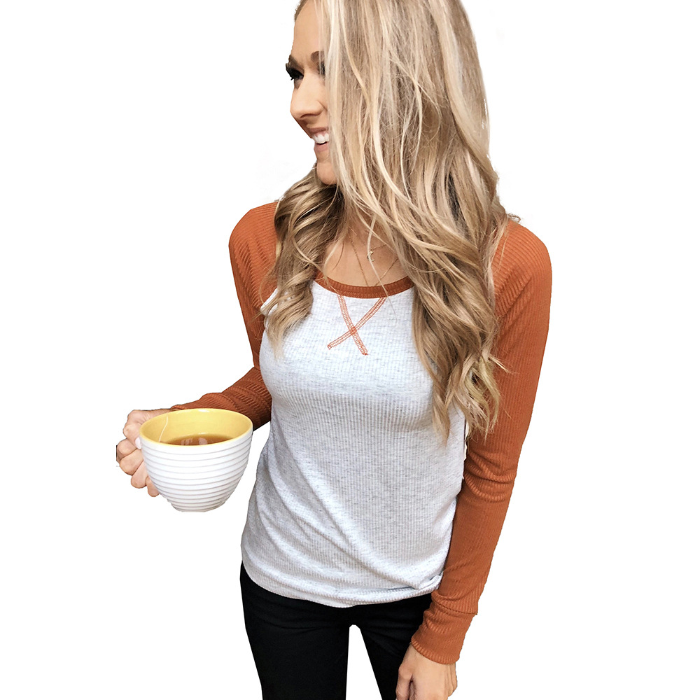 Womens Slim Fit Color Block Long Sleeve T Shirt with Thumb Holes Versatile Layering Top for Spring and Autumn Wholesale