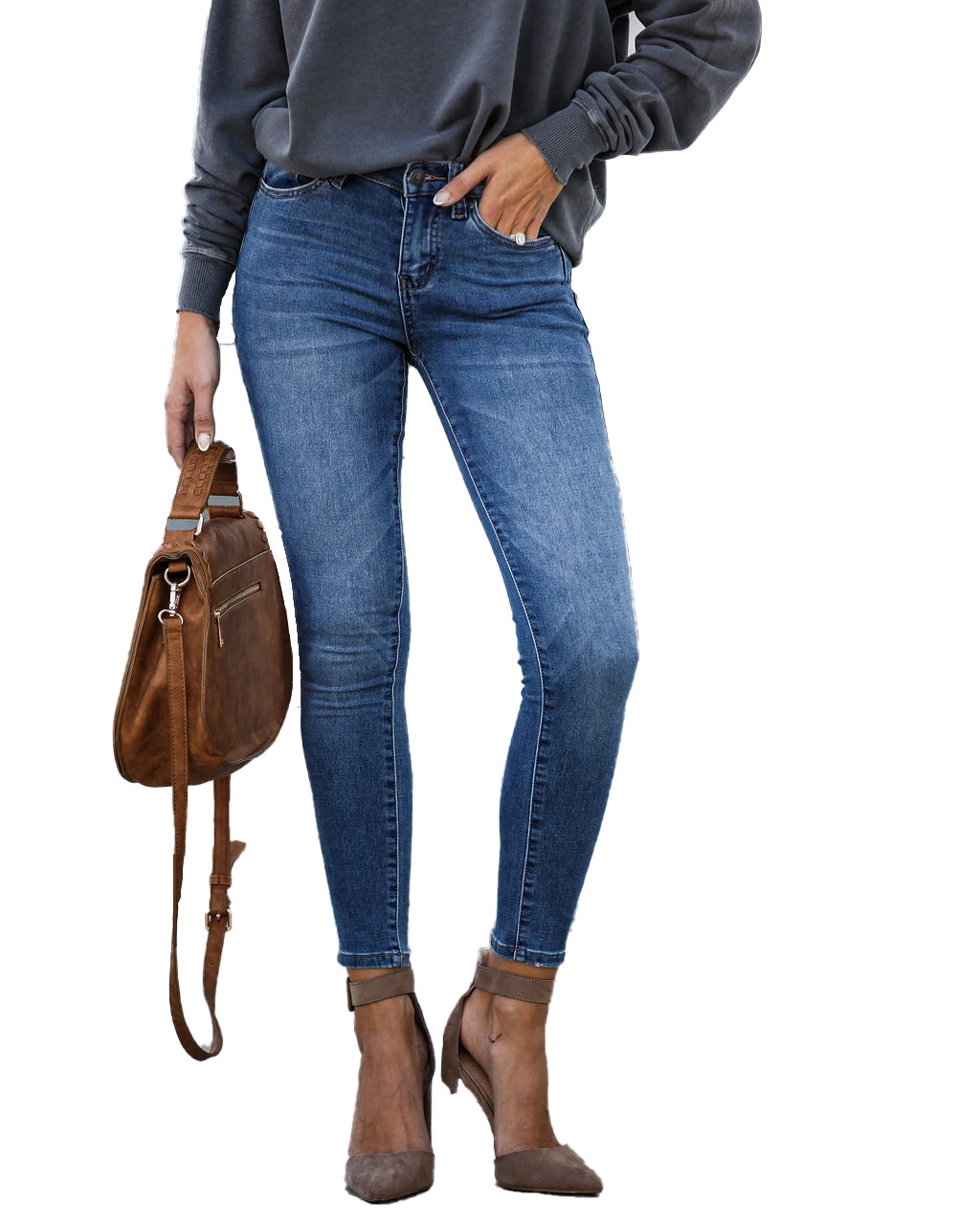 Slim Fit Stretchy Mid Rise Denim Cropped Pants Spring Collection Casual Wear Wholesale Available