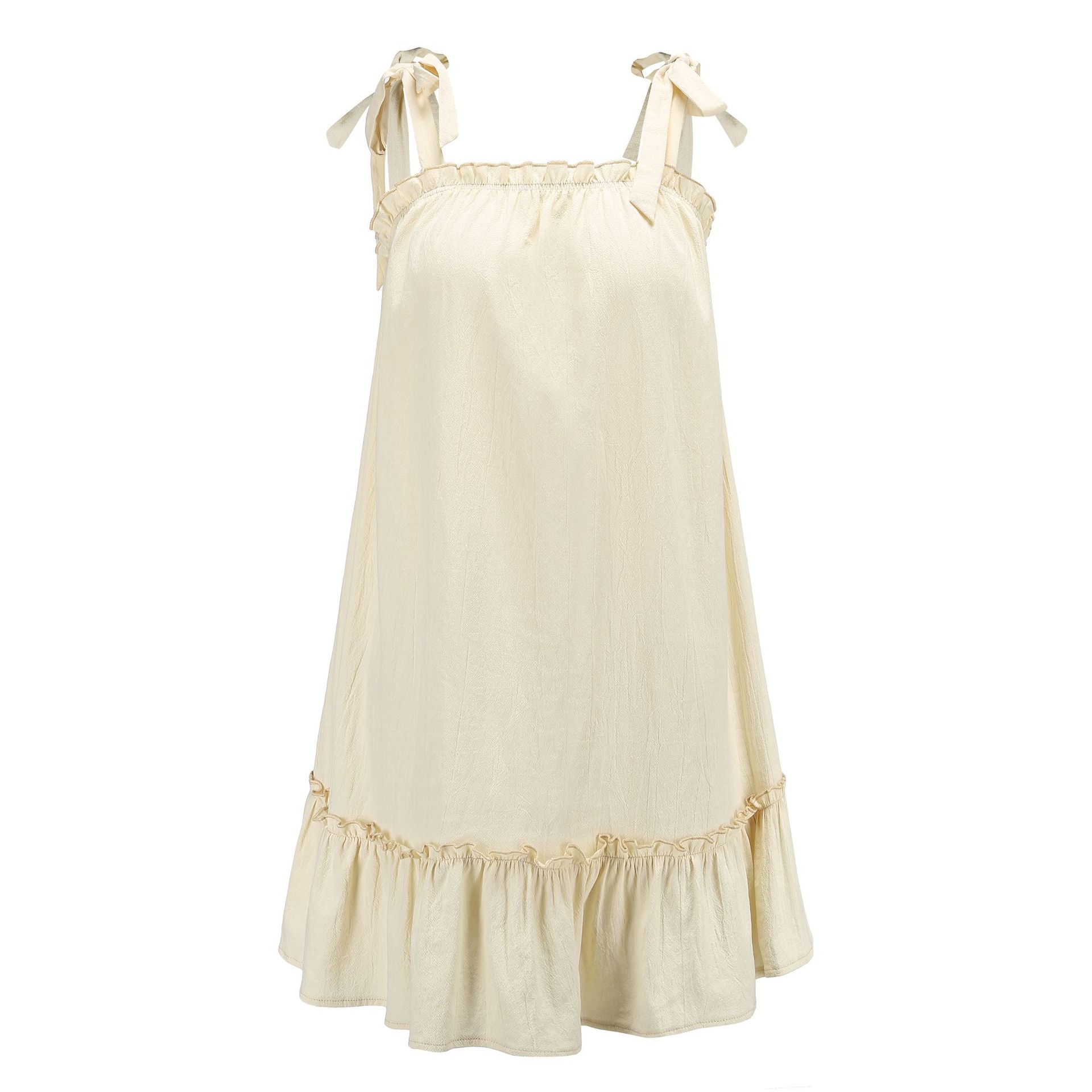 Ruffle Hem Bow Tie Strappy Maxi Dress Elegant Design Flowy Silhouette Perfect for Summer Events Wholesale Available
