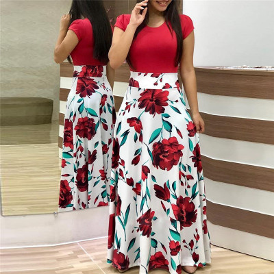 Floral Print Color Block Long Sleeve Maxi Dress Elegant Design Comfortable Fabric Perfect for Spring Summer Wholesale