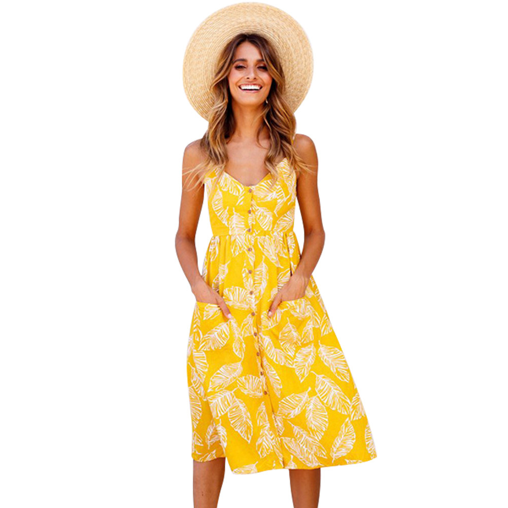 Bohemian Printed Midi Dress Summer Style Backless Design Adjustable Straps Perfect for Casual Outings Wholesale
