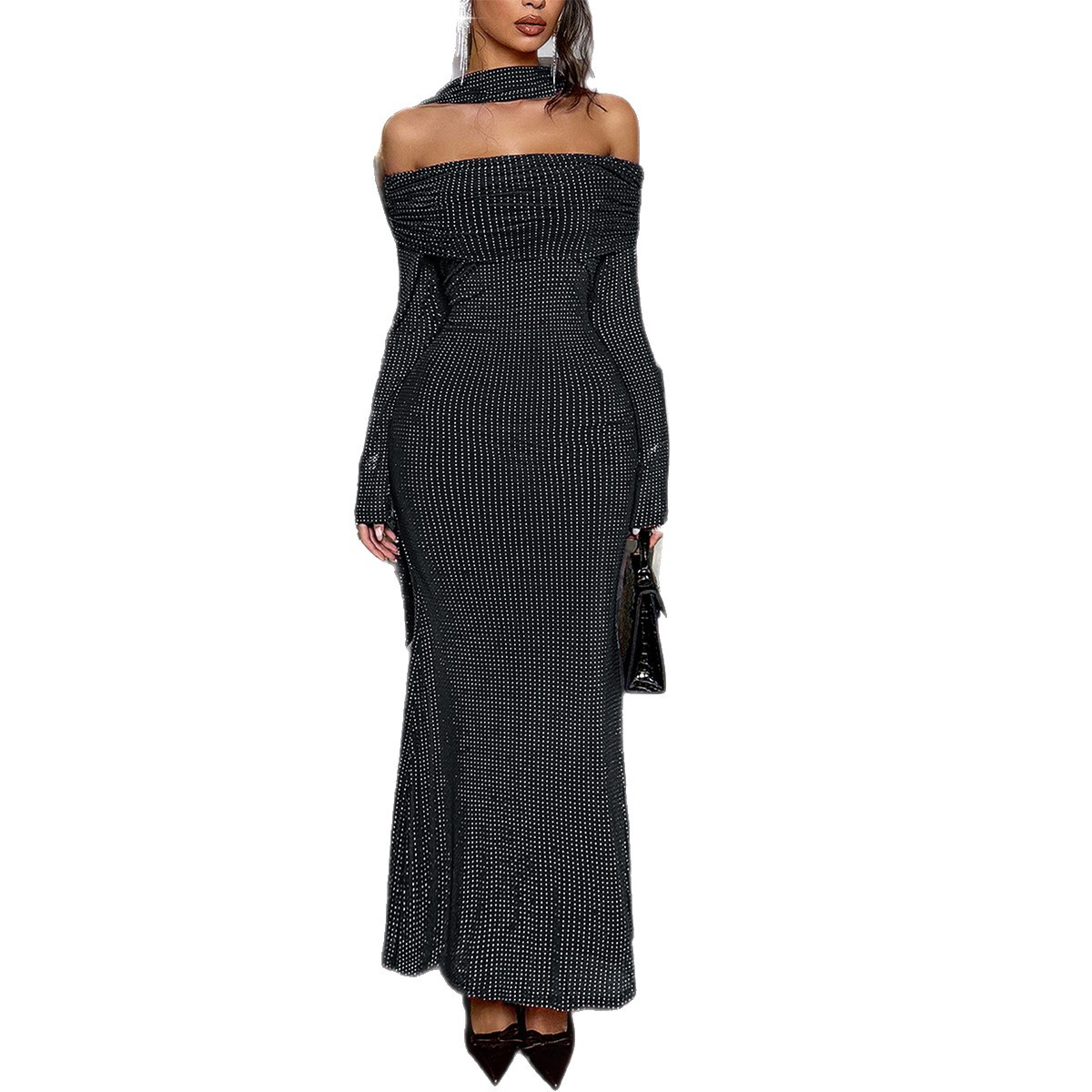 Elegant Strapless Long Sleeve Bodycon Dress for Women Autumn Winter