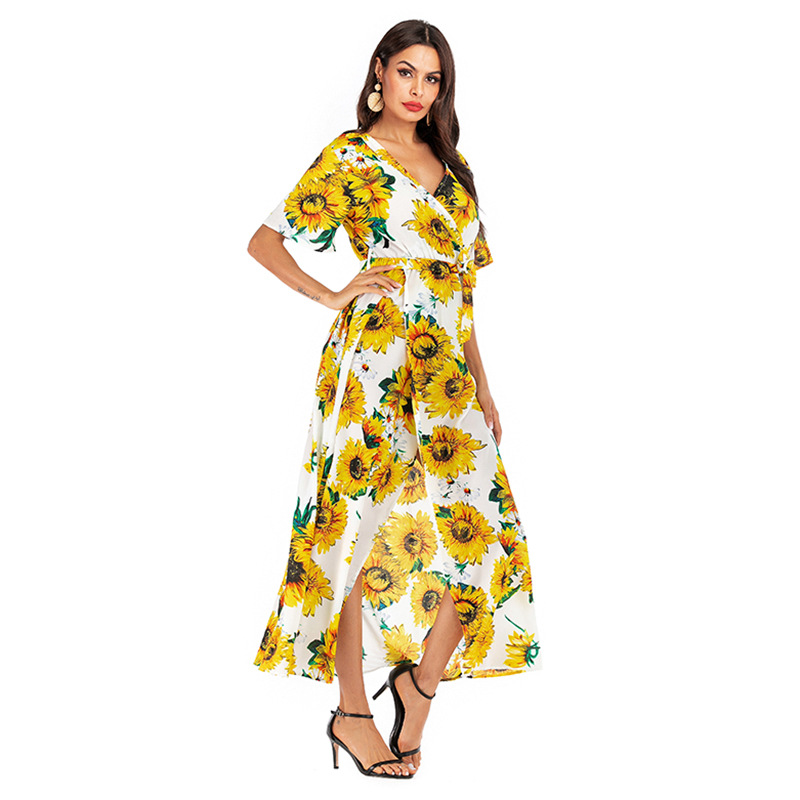 Chiffon Maxi Dress Floral Print V Neck Summer Style Perfect for Beachwear Wholesale Available