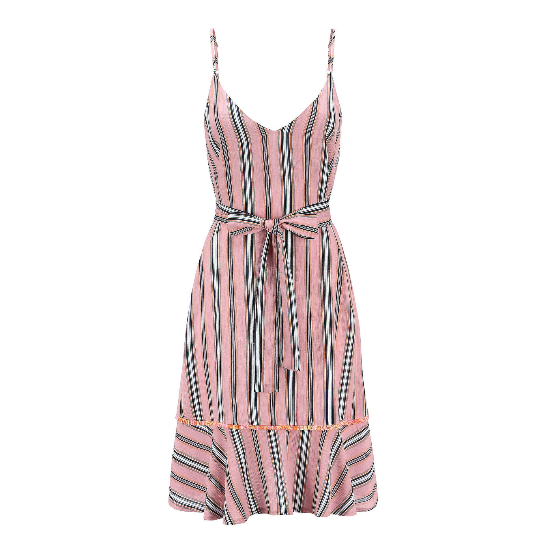 Striped Ruffle Hem Cami Dress Womens Casual Summer Wear Lightweight Fabric Elegant Design Wholesale Available