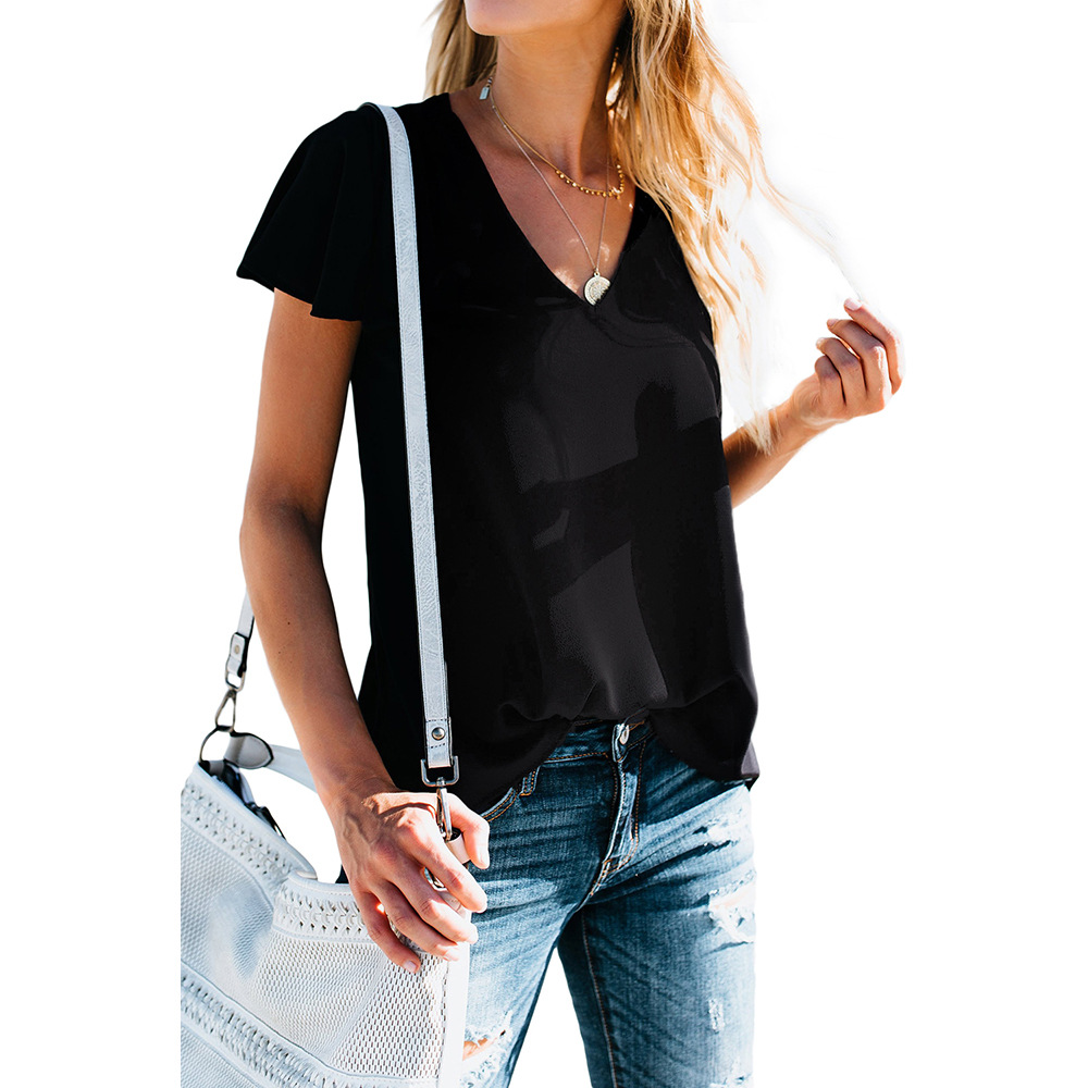 Womens Casual Summer T Shirt Ruffled Sleeve Round Neck Slim Fit Perfect for Everyday Wear Wholesale Available