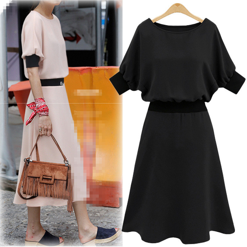 A Line Dress Plus Size Elastic Waist Mid Length Slimming Fit Summer Casual Wear Wholesale Available