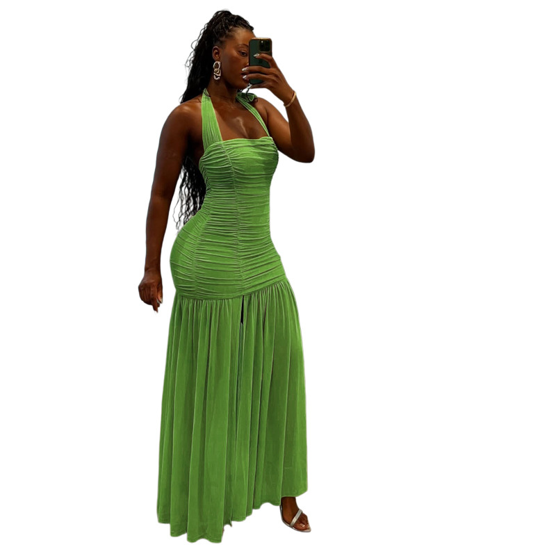 Fashionable Women's Backless Ruffled Layered Dress with Halter Neck for Cross Border Fall Collection, Sexy Slim Fit Design