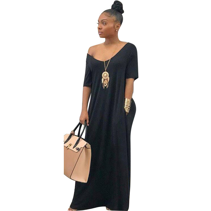 Casual Short Sleeve Pocket Dress Solid Color Relaxed Fit Comfortable Fabric Perfect for Summer Outings Wholesale