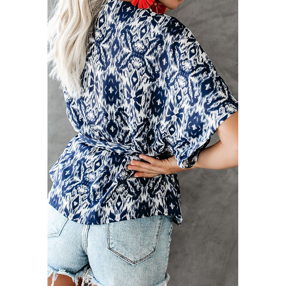 Womens V Neck Printed Short Sleeve T Shirt Loose Fit Wrap Style Summer Fashion Wholesale Available