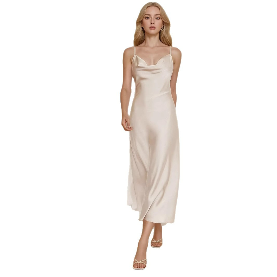 European and American Market Women's Fashion — New Arrivals, Acetate Satin, Sexy, French Style, Long Dress — Casual Wear — Who