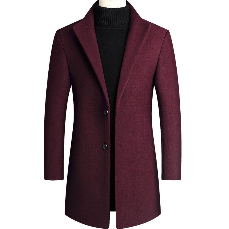 Autumn Winter Men's Woolen Mid length Thickened Coat